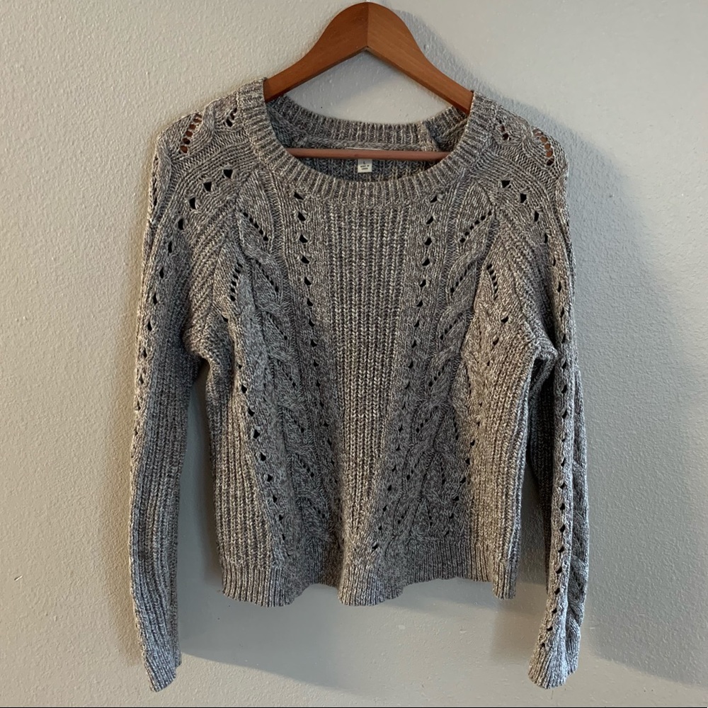 Lucky Brand Neutral Cable Knit Crew Cropped Sweater